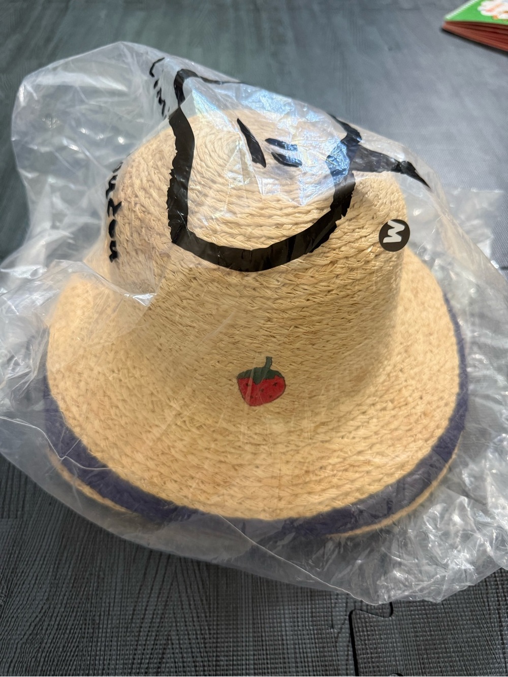 Limited doudou kids woven Hat with embroidered strawberry